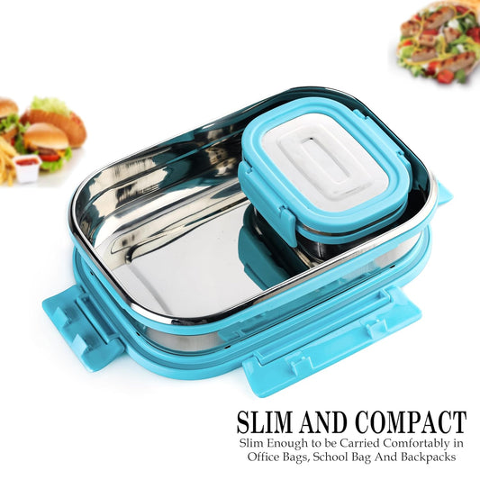 Stainless Steel Lunch Box | Insulated | Airtight | Leak-Proof | Unbreakable Lid | Snacks Tiffin for Kids | Lightweight | Easy to Clean | Ideal for Office & Travelling | 800ml | Multicolor