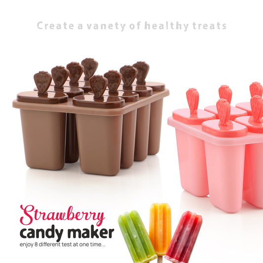 Plastic Ice Candy Maker Kulfi Maker Moulds Set with 8 Cups (Multicolour)