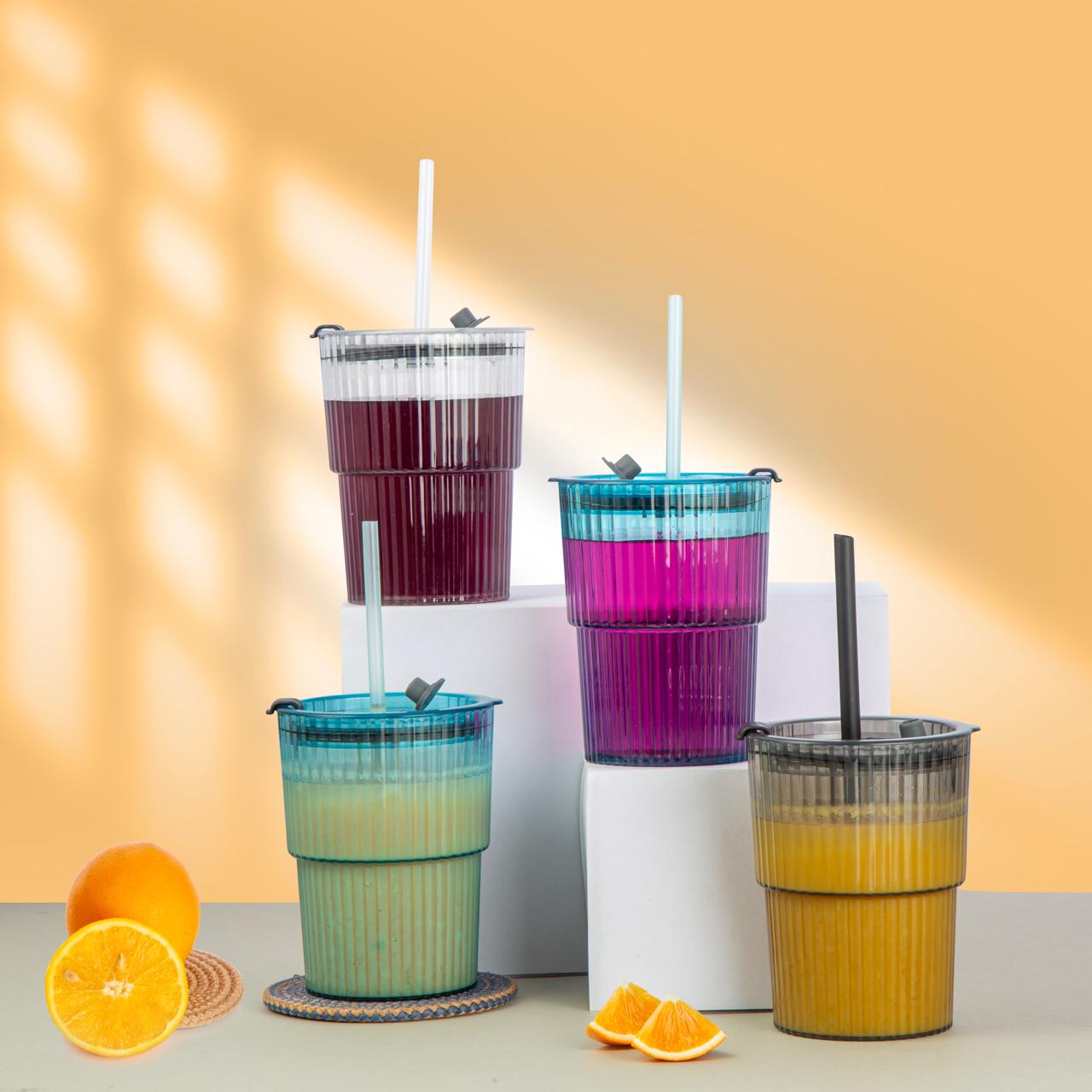 Glass Water Tumbler with Straw and Lid Sealed Carry On Thick Wall Iced Coffee Cup Glass Cup for Water