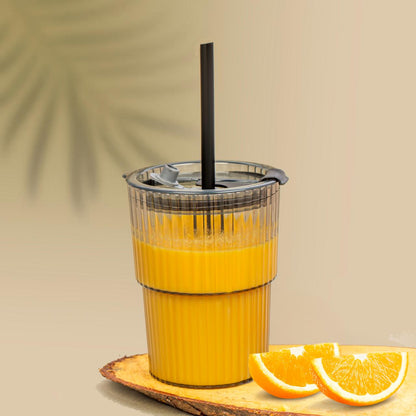 Glass Water Tumbler with Straw and Lid Sealed Carry On Thick Wall Iced Coffee Cup Glass Cup for Water