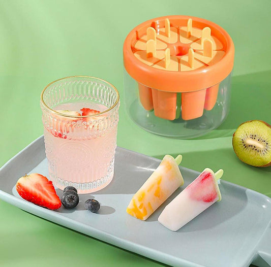 8 Grids Plastic Ice Cream Mold with Stick, Round Candy Kulfi Maker Mould, Ice Candy Maker, Ice Pop Mold, Kulfi Maker