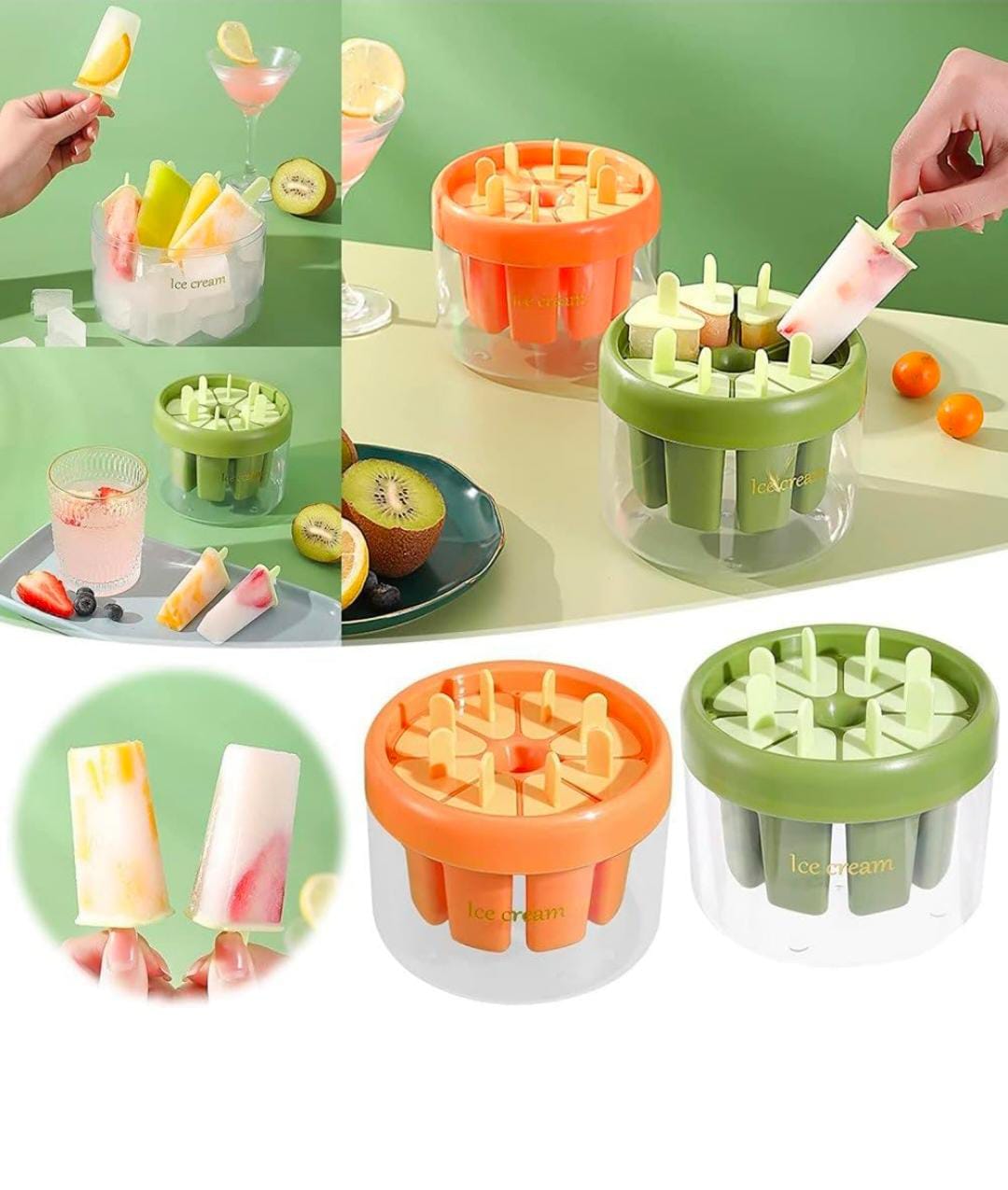 8 Grids Plastic Ice Cream Mold with Stick, Round Candy Kulfi Maker Mould, Ice Candy Maker, Ice Pop Mold, Kulfi Maker
