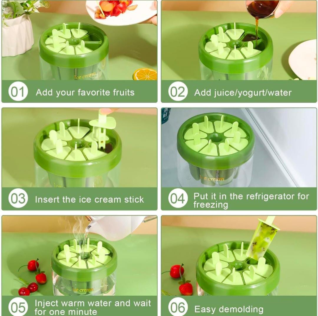 8 Grids Plastic Ice Cream Mold with Stick, Round Candy Kulfi Maker Mould, Ice Candy Maker, Ice Pop Mold, Kulfi Maker