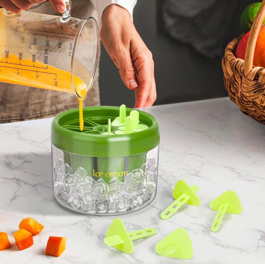 8 Grids Plastic Ice Cream Mold with Stick, Round Candy Kulfi Maker Mould, Ice Candy Maker, Ice Pop Mold, Kulfi Maker