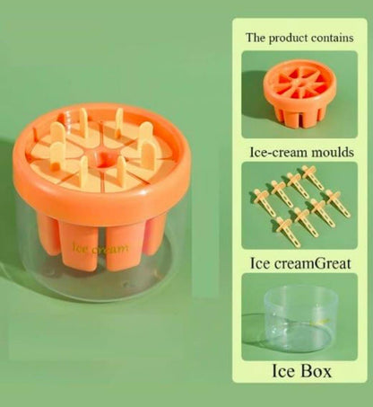 8 Grids Plastic Ice Cream Mold with Stick, Round Candy Kulfi Maker Mould, Ice Candy Maker, Ice Pop Mold, Kulfi Maker
